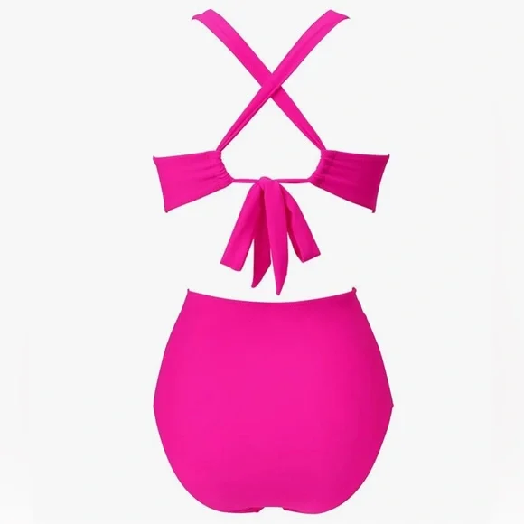 Women Front Cross Cutout One Piece Tummy Control High Waisted Bathing Suit - Picture 4 of 7